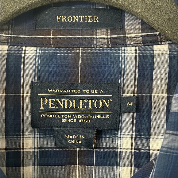 Pendleton Shirt Men’s M Navy Plaid Pearl Snap Frontier Long Sleeve Western NWT - Picture 3 of 14